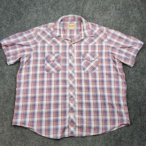 Wrangler Western Shirt Mens 2XL Red Blue Plaid Short Sleeve Pearl Snap